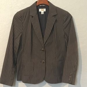 Talbots Brown Cotton Blend Pinstripe Jacket Blazer